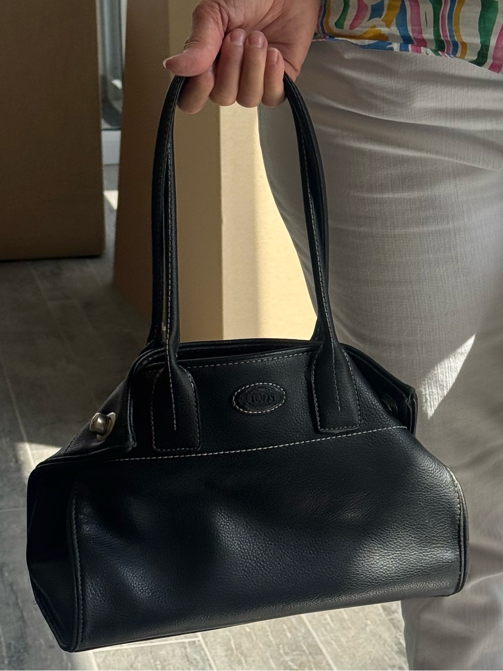 Vintage Tod's Black Pebbled Leather Shoulder Bag